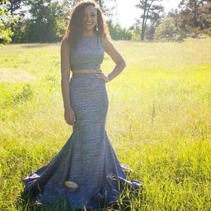 JOVANI 2 PIECE MERMAID GOWN STEEL GREY